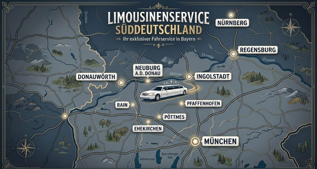 Einsatzgebiet von ROYALEX Limousinenservice in Augsburg, Ingolstadt, Neuburg und Umgebung
