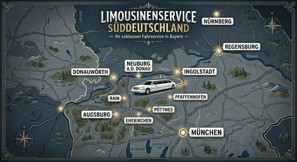 Einsatzgebiet von ROYALEX Limousinenservice in Augsburg, Ingolstadt, Neuburg und Umgebung